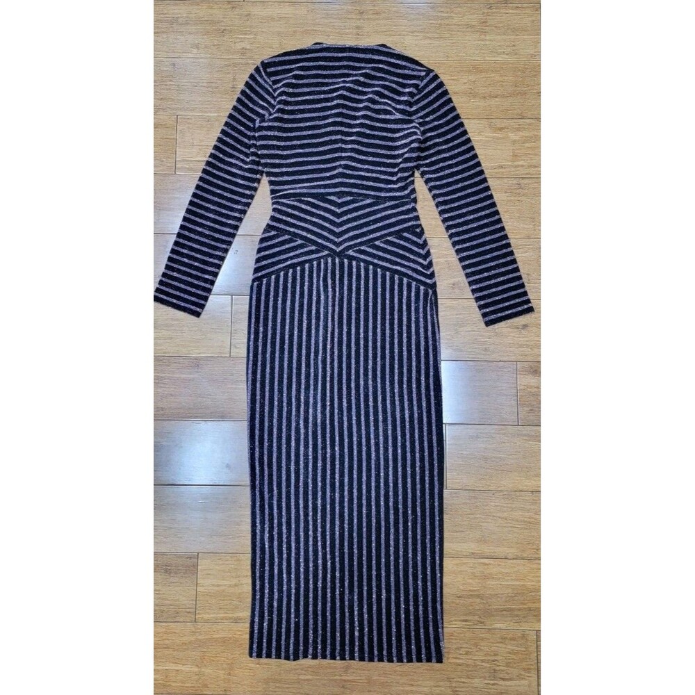 Fleur Du Mal Mitered Long Sleeve Body Midi Dress Striped Glitter Size Large - Picture 12 of 12